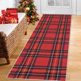 Garvee Christmas Runner Rug 2x6 Washable Plaid Area Rug Xmas Decor Non Slip Kitchen Rugs Bath Mat Buffalo Grid Low Pile Entryway Rug Soft Stain Resistant Carpet for Laundry Entance Plaid|Red 2'x6' - Red