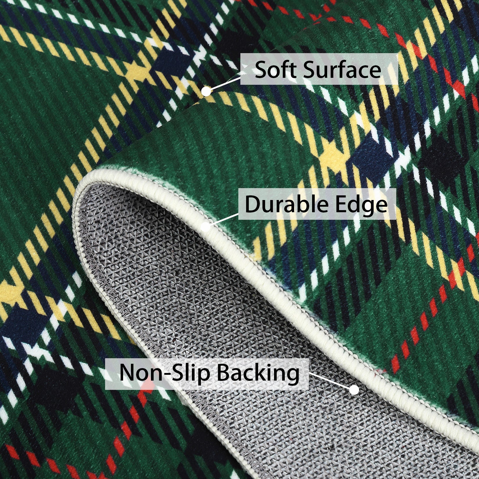 Garvee Christmas Runner Rug 2x8 Hallway Runners Washable Plaid Rug Xmas Decor Non Slip Kitchen Rugs Bath Mat Grid Low Pile Entryway Rug Stain Resistant Carpet for Laundry Entance Plaid|Green 2'x8'
