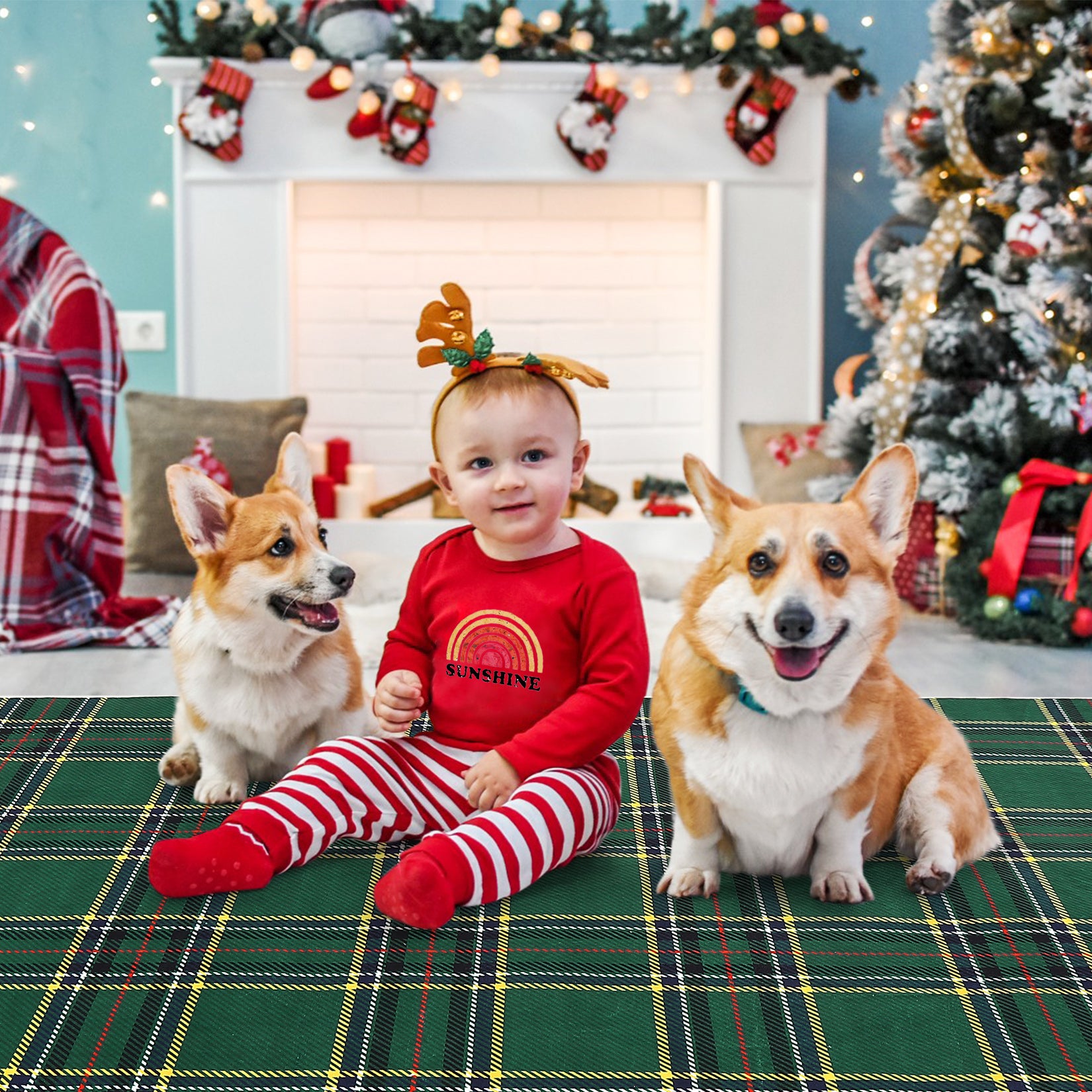 Garvee Christmas Door Mat 2x3 Washable Plaid Area Rug Xmas Doormat Non Slip Kitchen Rugs Bath Mat Low Pile Entryway Rug Home Decor Soft Stain Resistant Carpet for Laundry Entance Plaid|Green 2'x3'