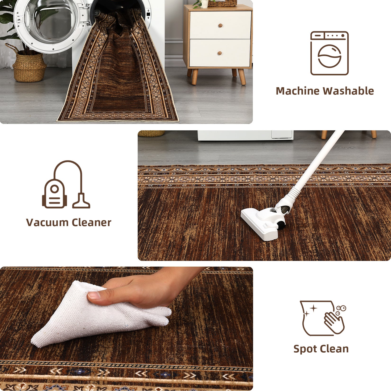 Garvee Red-Brown Washable Bordered Area Rug 6' × 9', Non Slip Low Pile Stain Resistant Rug for Living Room, Bedroom, Dining Room, Office