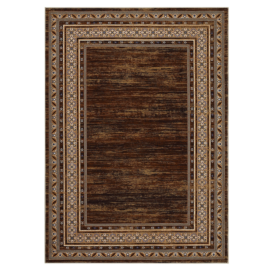 Garvee Red-Brown Washable Bordered Area Rug 8' × 10', Non Slip Low Pile Non Shedding Stain Resistant Rug, Modern Distressed Geometric Rug for Living Room Bedroom Dining Room