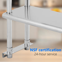 Garvee 60x12x32 Inch Adjustable Shelf - Stainless Steel Double Overshelf 350LB Capacity for Commercial Kitchen & Workshop, Silver