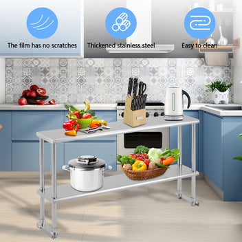 Garvee 60x12x32 Inch Adjustable Shelf - Stainless Steel Double Overshelf 350LB Capacity for Commercial Kitchen & Workshop, Silver