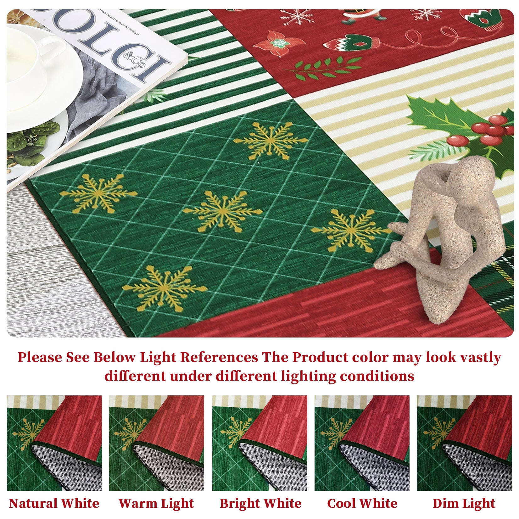 Garvee Christmas Area Rug 4x6 Rug Washable Rug Xmas Deer Santa Claus Holiday Decor Small Rug Entryway Rug Non Slip Carpet Soft Low Pile Accent Rugs for Nursery Living Room 4'x6' Plaid Patchwork