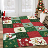 Garvee Christmas Area Rug 4x6 Rug Washable Rug Xmas Deer Santa Claus Holiday Decor Small Rug Entryway Rug Non Slip Carpet Soft Low Pile Accent Rugs for Nursery Living Room 4'x6' Plaid Patchwork