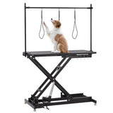 Garvee 47" Electric Lift Dog Grooming Table, Height Adjustable Pet Grooming Table with Non-Slip Top, Grooming Arm & Heavy-Duty X-Frame for Pets & Large Dogs, Black - Black