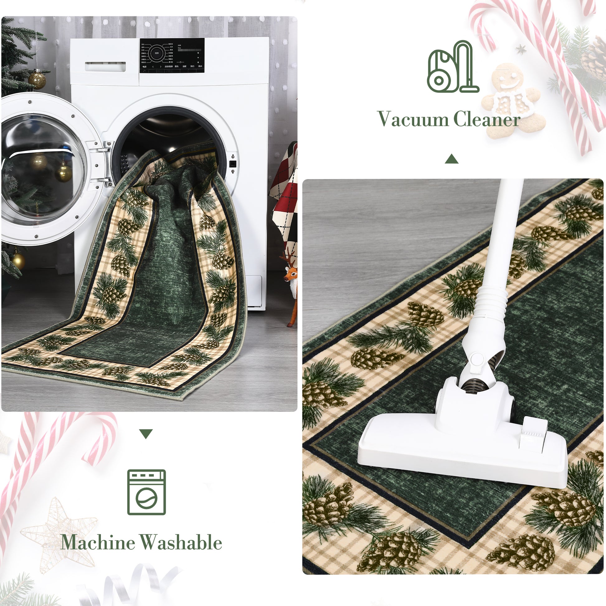 Garvee Christmas Runner Rug 2x6 Washable Plaid Area Rug Xmas Decor Non Slip Kitchen Rugs Bath Mat Buffalo Low Pile Entryway Rug Soft Stain Resistant Carpet for Laundry Entance