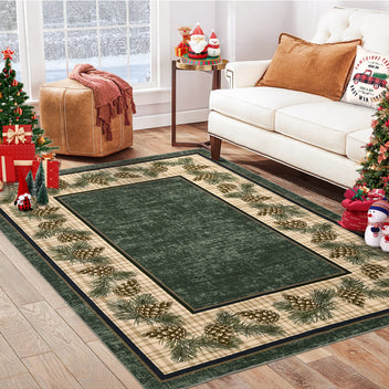 Garvee Washable Area Rug 8x10 Rug Green Plaid Rug Xmas Decor Tartan Non Slip Living Room Rug Soft Large Area Rug for Bedroom Low Pile Stain Resistant Carpet for Nursery Office Border|Green 8'x10'
