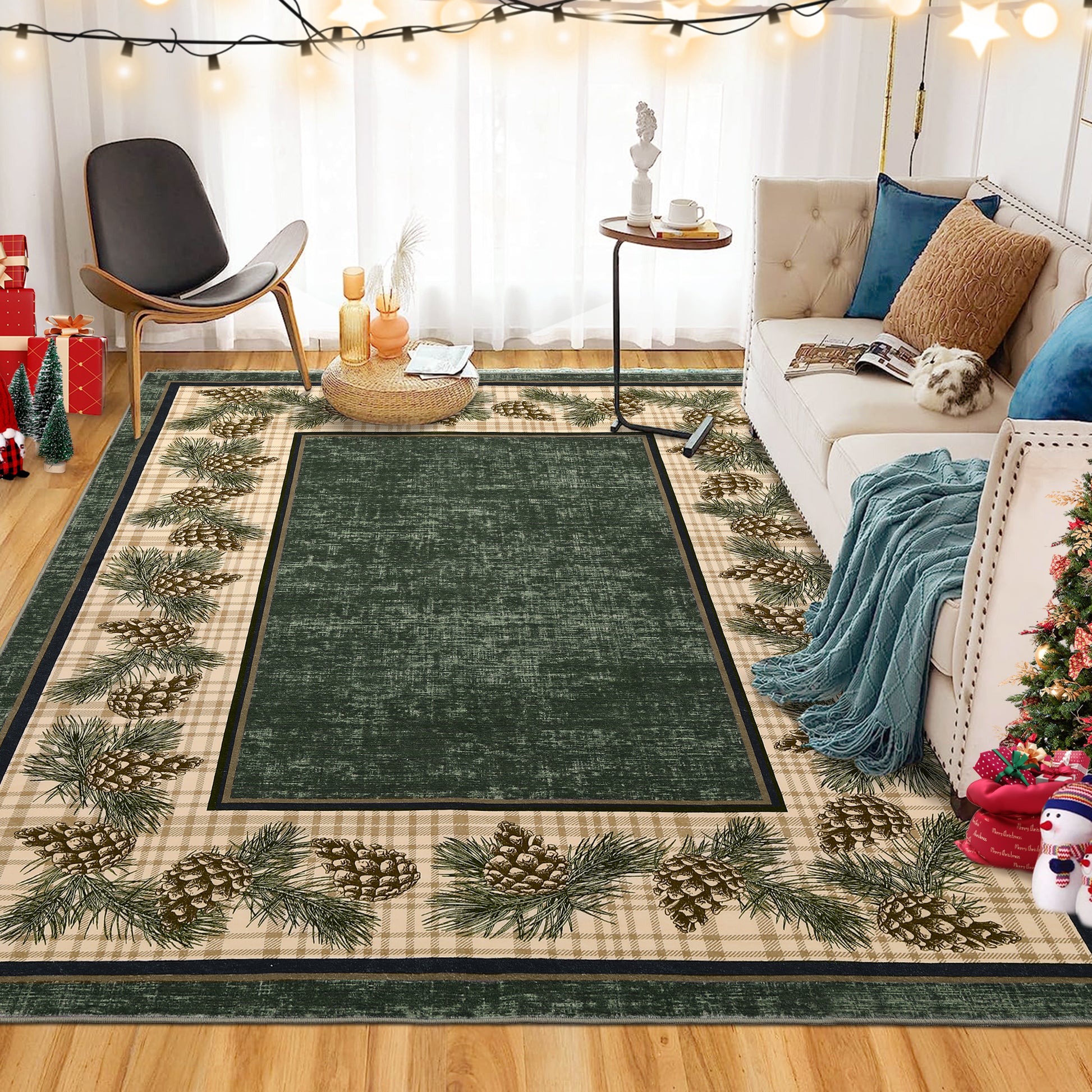 Garvee Christmas Area Rug 6x9 Rug Washable Living Room Rug Green Plaid Rug Xmas Decor Grid Non Slip Soft Accent Rug for Bedroom Low Pile Stain Resistant Carpet for Nursery Office Plaid|Green 6'x9'