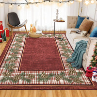Garvee Christmas Rug 9x12 Washable Area Rug Red Plaid Rug Xmas Decor Tartan Non Slip Living Room Rug Soft Large Throw Rugs for Bedroom Low Pile Stain Resistant Carpet for Nursery Border|Red 9'x12'