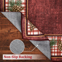 Garvee Washable Area Rug 6x9 for Living Room Christmas Rug Red Plaid Rug with Pinecone, Non Slip Soft Accent Rug for Bedroom Low Pile Stain Resistant Carpet for Nursery Office Border|Red 6'x9'