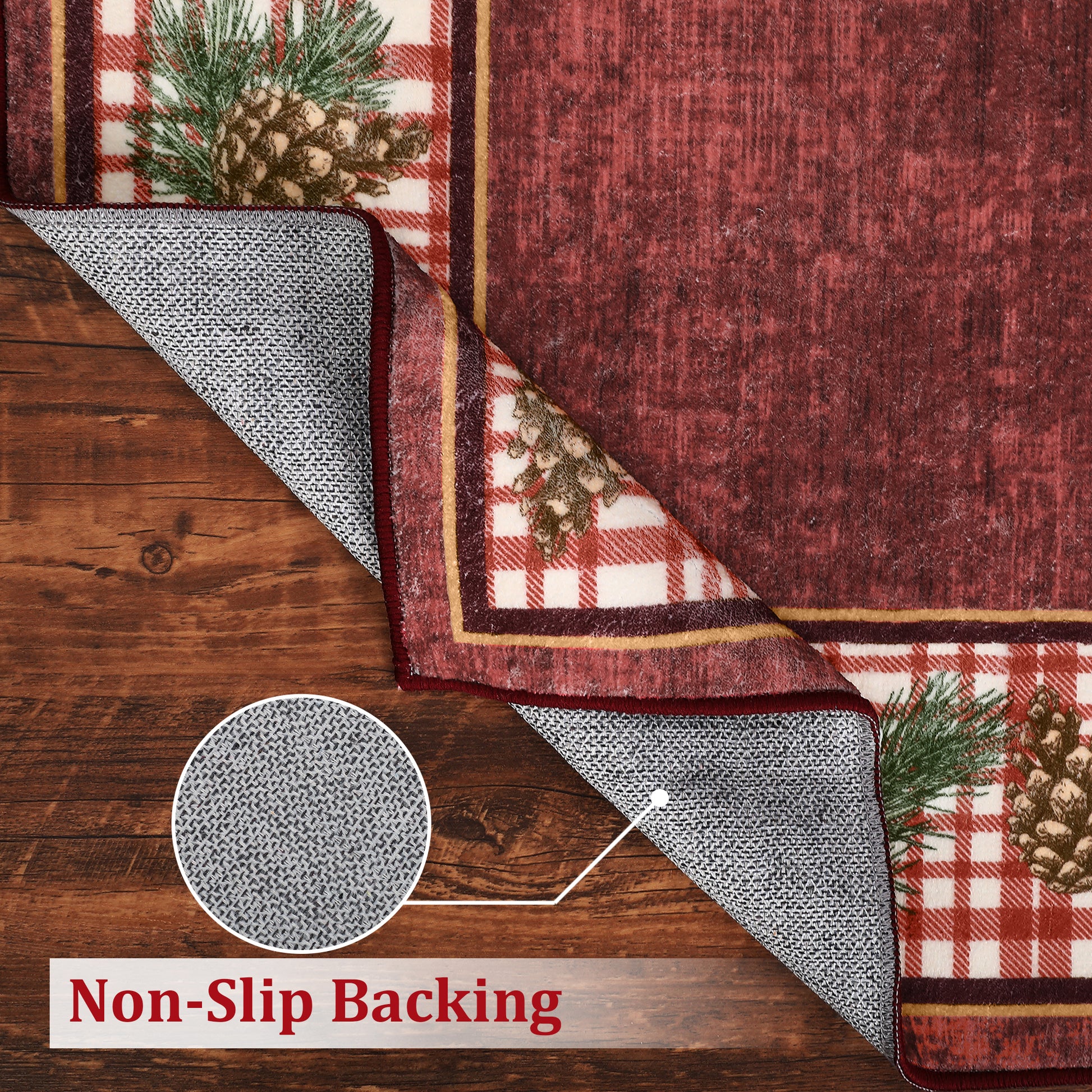 Garvee Washable Area Rug 4x6 Christmas Rug Pinecone Xmas Decor Non Slip Entryway Rug Plaid Living Room Rug Soft Accent Rug for Bedroom Stain Resistant Carpet for Nursery Office Border|Red 4'x6'