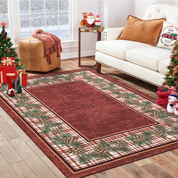 Garvee Christmas Rug 9x12 Washable Area Rug Red Plaid Rug Xmas Decor Tartan Non Slip Living Room Rug Soft Large Throw Rugs for Bedroom Low Pile Stain Resistant Carpet for Nursery Border|Red 9'x12'