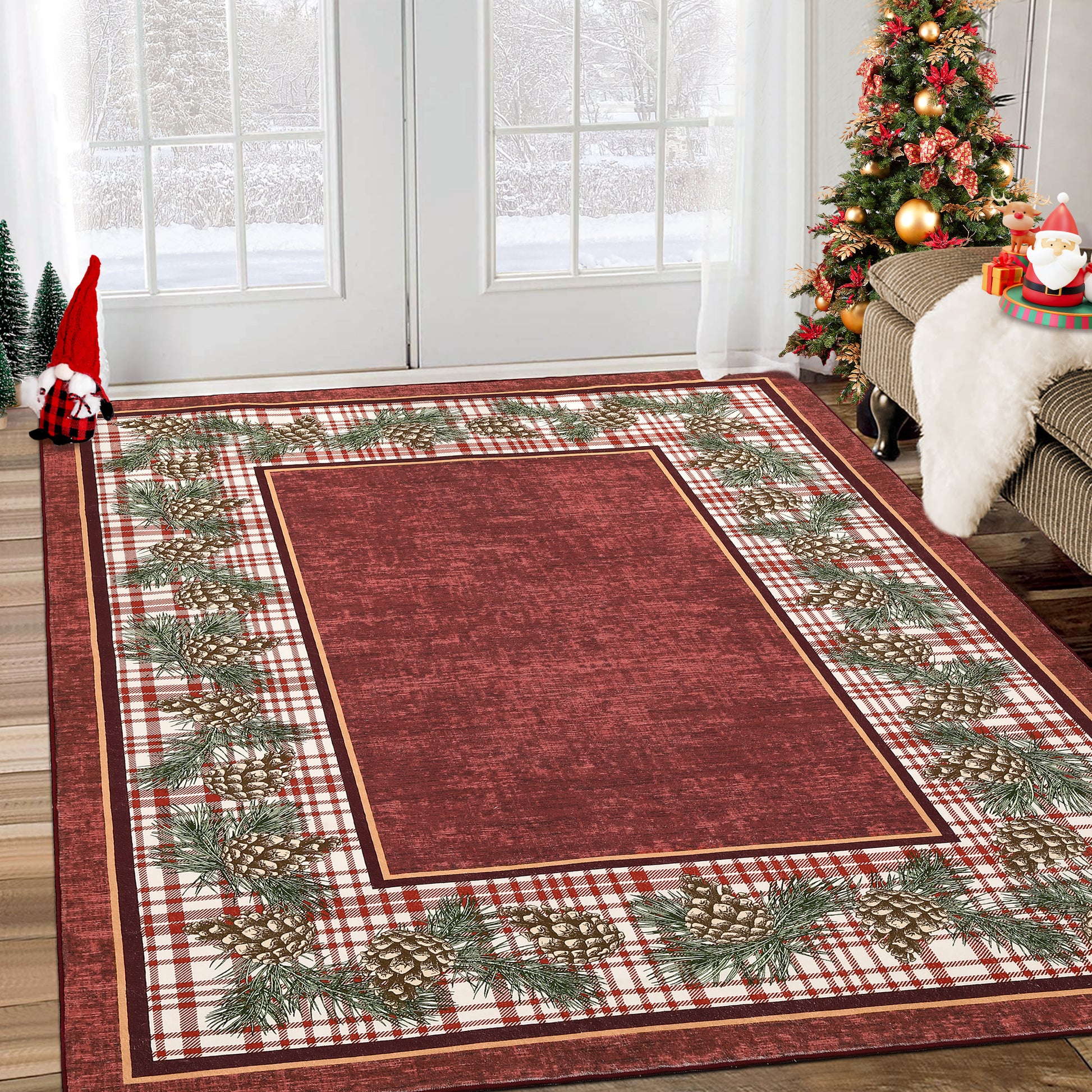 Garvee Washable Area Rug 5x7 Rug Red Plaid Rug Xmas Decor Non Slip Entryway Rug Grid Living Room Rug Soft Accent Rug for Bedroom Low Pile Stain Resistant Carpet for Nursery Office