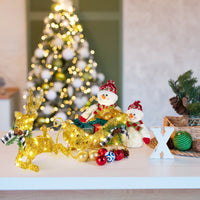 Garvee Gold Reindeer and Sleigh Set for Christmas decorations, Metal Frame Christmas Elk Ornaments, Iron Xmas Centerpiece for Indoor Home Decor, Holiday Display