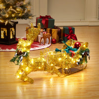 Garvee Gold Reindeer and Sleigh Set for Christmas decorations, Metal Frame Christmas Elk Ornaments, Iron Xmas Centerpiece for Indoor Home Decor, Holiday Display