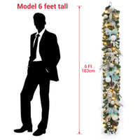 Garvee 6 Ft Prelit Christmas Garland with 20 LED Lights, Battery Operated, PE PVC Material, Snowflake Pine Cone Decor, Indoor Outdoor Staircase Fireplace
