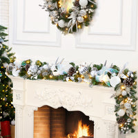 Garvee 6 Ft Prelit Christmas Garland with 20 LED Lights, Battery Operated, PE PVC Material, Snowflake Pine Cone Decor, Indoor Outdoor Staircase Fireplace
