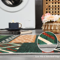 Garvee 4x6 Washable Rugs Chrismas Rug for Living Room Southwestern Tribal Geometric Area Rug for Bedroom Patchwork Office Carpet Low Pile Neutral Soft Nursery Rug Non Slip