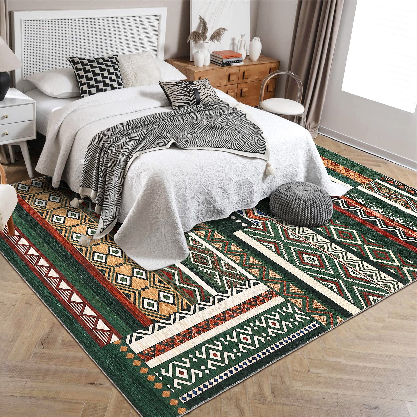 Garvee 4x6 Washable Rugs Chrismas Rug for Living Room Southwestern Tribal Geometric Area Rug for Bedroom Patchwork Office Carpet Low Pile Neutral Soft Nursery Rug Non Slip