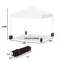 Garvee 10x10ft Pop-Up Canopy Tent - Enhanced Size & Coverage, Premium Oxford Fabric, Adjustable Height, Quick Setup, Wheeled Bag for Patio & Events