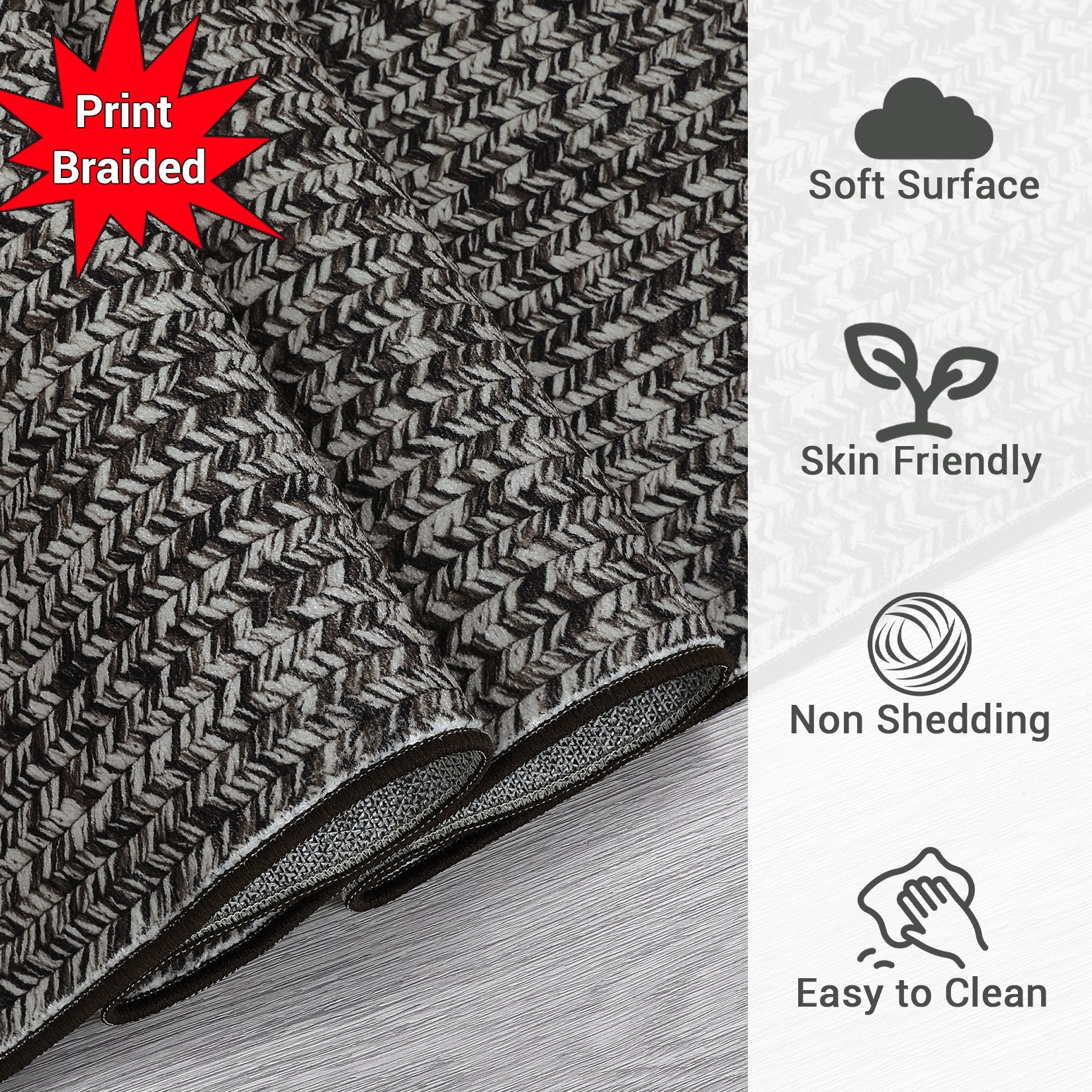 Garvee Area Rug 10x13 Extra Large Rug Print Braided Machine Washable Rug for Living Room, Non-Slip Stain Resistant Accent Rug Farmhouse Printed Weaving Floor Cover Carpet for Bedroom, Gray Brown