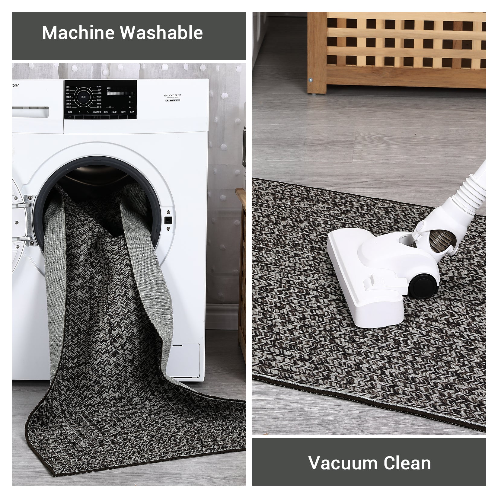 Garvee 8x10 Area Rug Print Braided Area Rug Machine Washable Rug for Living Room Farmhouse Solid Printed Weaving Carpet Non-Slip Stain Resistant Accent Rug Floor Cover for Home Decor, Gray Brown
