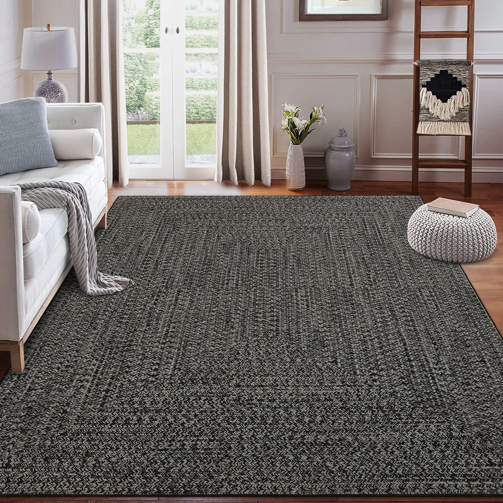 Garvee Area Rug 10x13 Extra Large Rug Print Braided Machine Washable Rug for Living Room, Non-Slip Stain Resistant Accent Rug Farmhouse Printed Weaving Floor Cover Carpet for Bedroom, Gray Brown