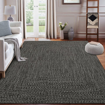 Garvee 8x10 Area Rug Print Braided Area Rug Machine Washable Rug for Living Room Farmhouse Solid Printed Weaving Carpet Non-Slip Stain Resistant Accent Rug Floor Cover for Home Decor, Gray Brown