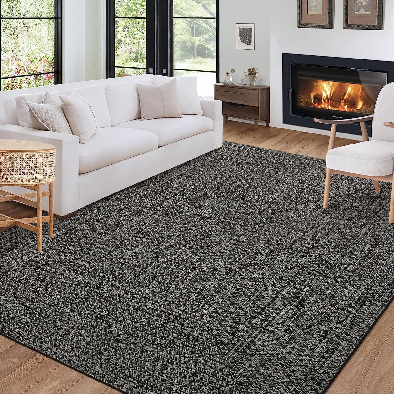 Garvee 8x10 Area Rug Print Braided Area Rug Machine Washable Rug for Living Room Farmhouse Solid Printed Weaving Carpet Non-Slip Stain Resistant Accent Rug Floor Cover for Home Decor, Gray Brown