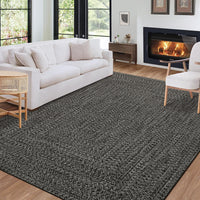 Garvee 8x10 Area Rug Print Braided Area Rug Machine Washable Rug for Living Room Farmhouse Solid Printed Weaving Carpet Non-Slip Stain Resistant Accent Rug Floor Cover for Home Decor, Gray Brown