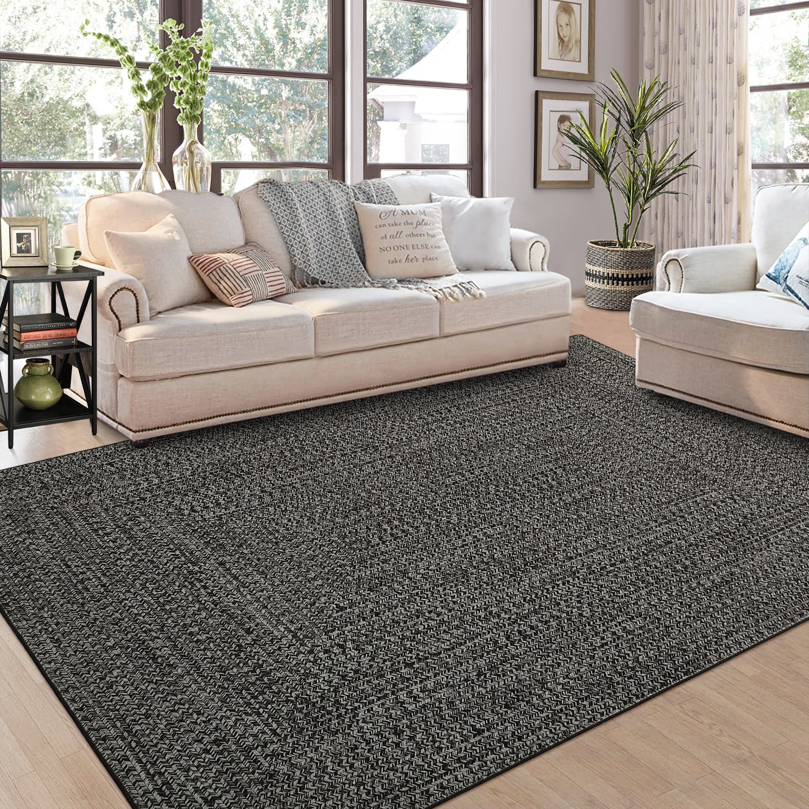 Garvee Area Rug 10x13 Extra Large Rug Print Braided Machine Washable Rug for Living Room, Non-Slip Stain Resistant Accent Rug Farmhouse Printed Weaving Floor Cover Carpet for Bedroom, Gray Brown