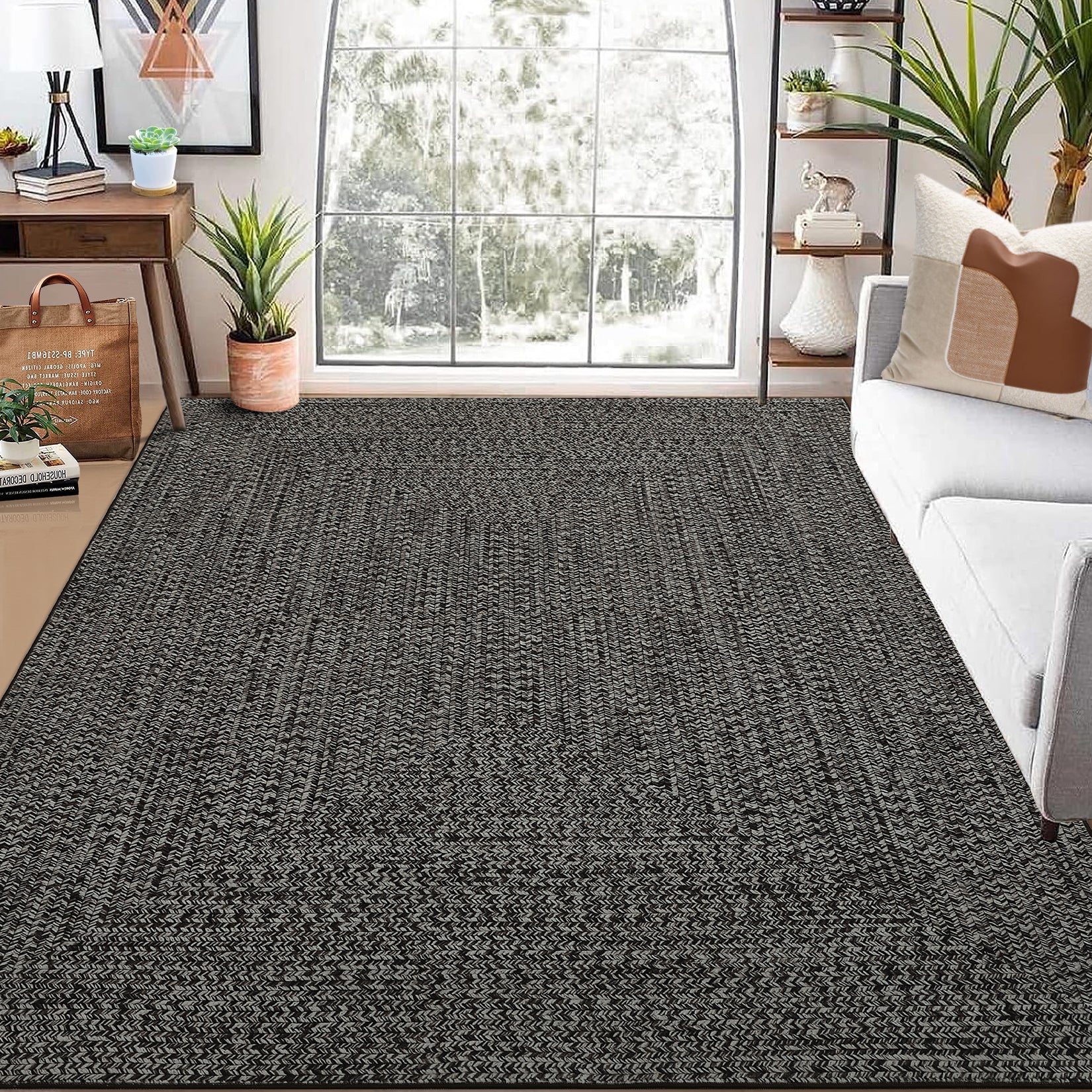 Garvee Area Rug 10x13 Extra Large Rug Print Braided Machine Washable Rug for Living Room, Non-Slip Stain Resistant Accent Rug Farmhouse Printed Weaving Floor Cover Carpet for Bedroom, Gray Brown