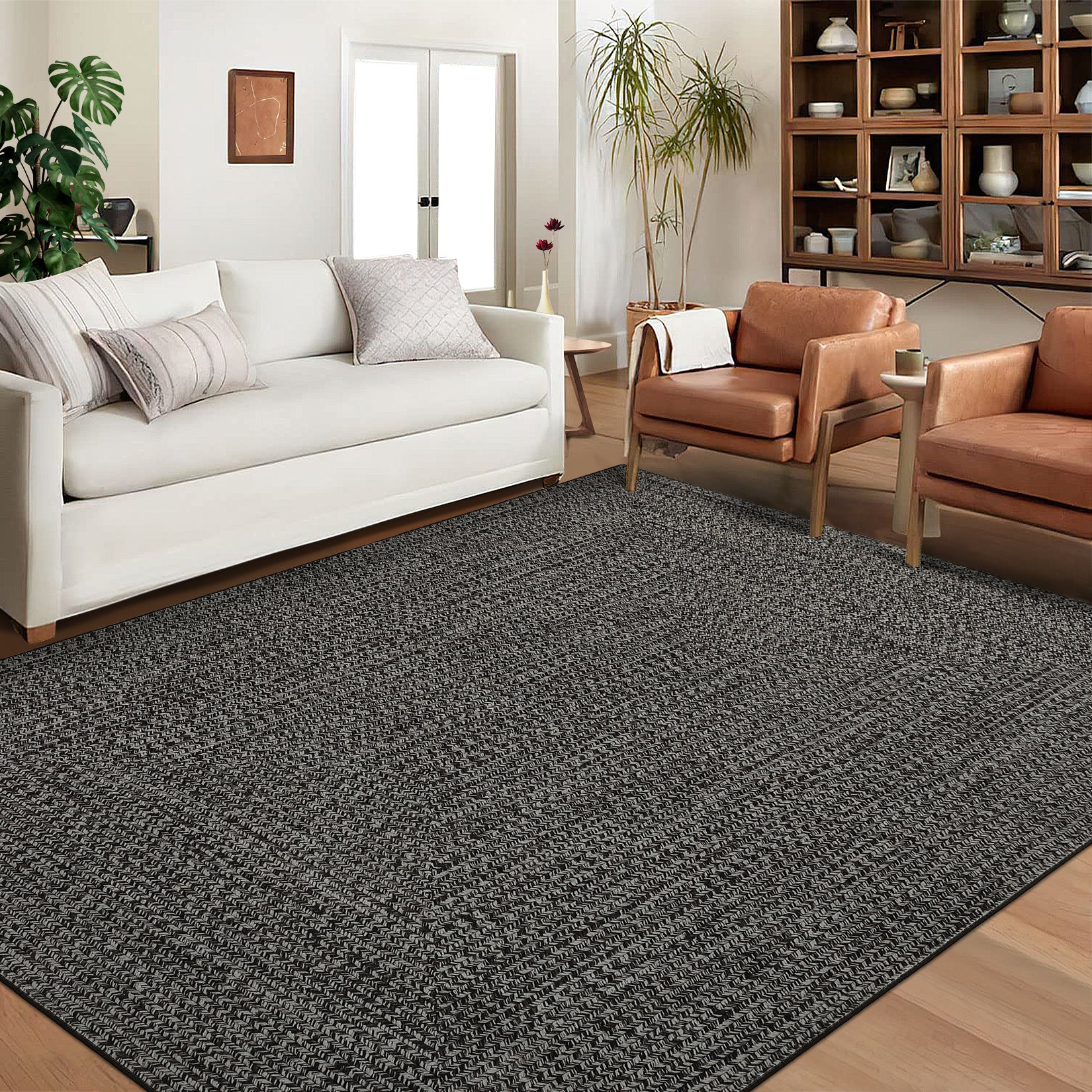 Garvee 8x10 Area Rug Print Braided Area Rug Machine Washable Rug for Living Room Farmhouse Solid Printed Weaving Carpet Non-Slip Stain Resistant Accent Rug Floor Cover for Home Decor, Gray Brown