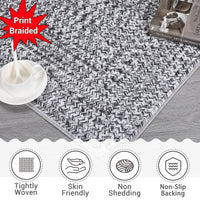 Garvee 9x12 Area Rug Print Braided Large Area Rug Machine Washable Rug for Living Room, Non-Slip Stain Resistant Accent Rug Farmhouse Solid Printed Weaving Floor Cover Carpet for Bedroom, Grey