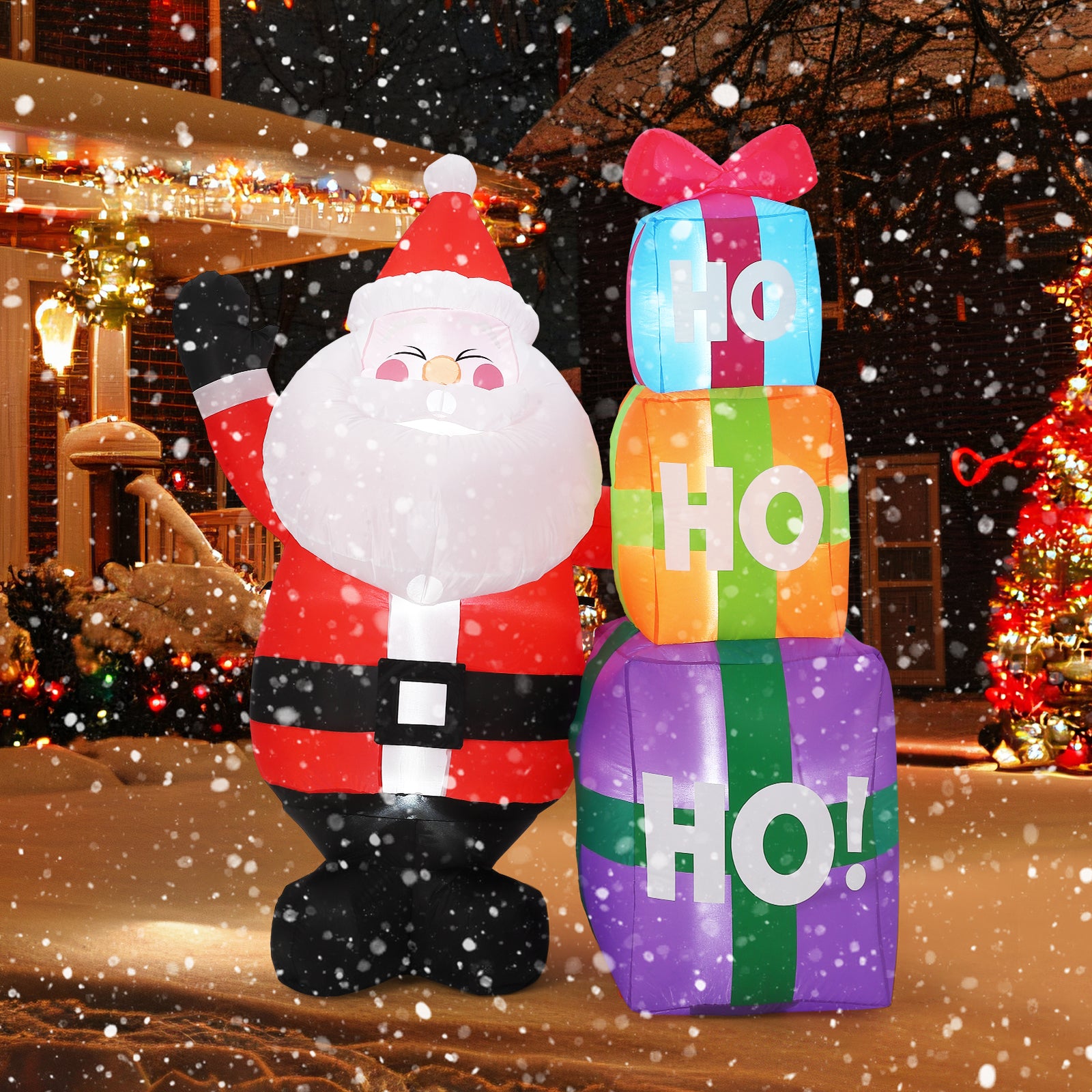 Garvee 6FT Christmas Inflatable Outdoor Decorations, Cute Santa with Gift Box, Blow Up Xmas Yard Decoration for Holiday Home Party Garden Lawn Decor, Indoor Outdoor Use, Easy Installation