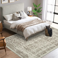 Garvee 5x7 Washable Area Rug Vintage Rug Traditional Floor Cover Foldable Thin Rug Kitchen Accent Rug Indoor Distressed Non Slip Carpet Floral Print Mat Bedroom Living Room Bathroom Brown