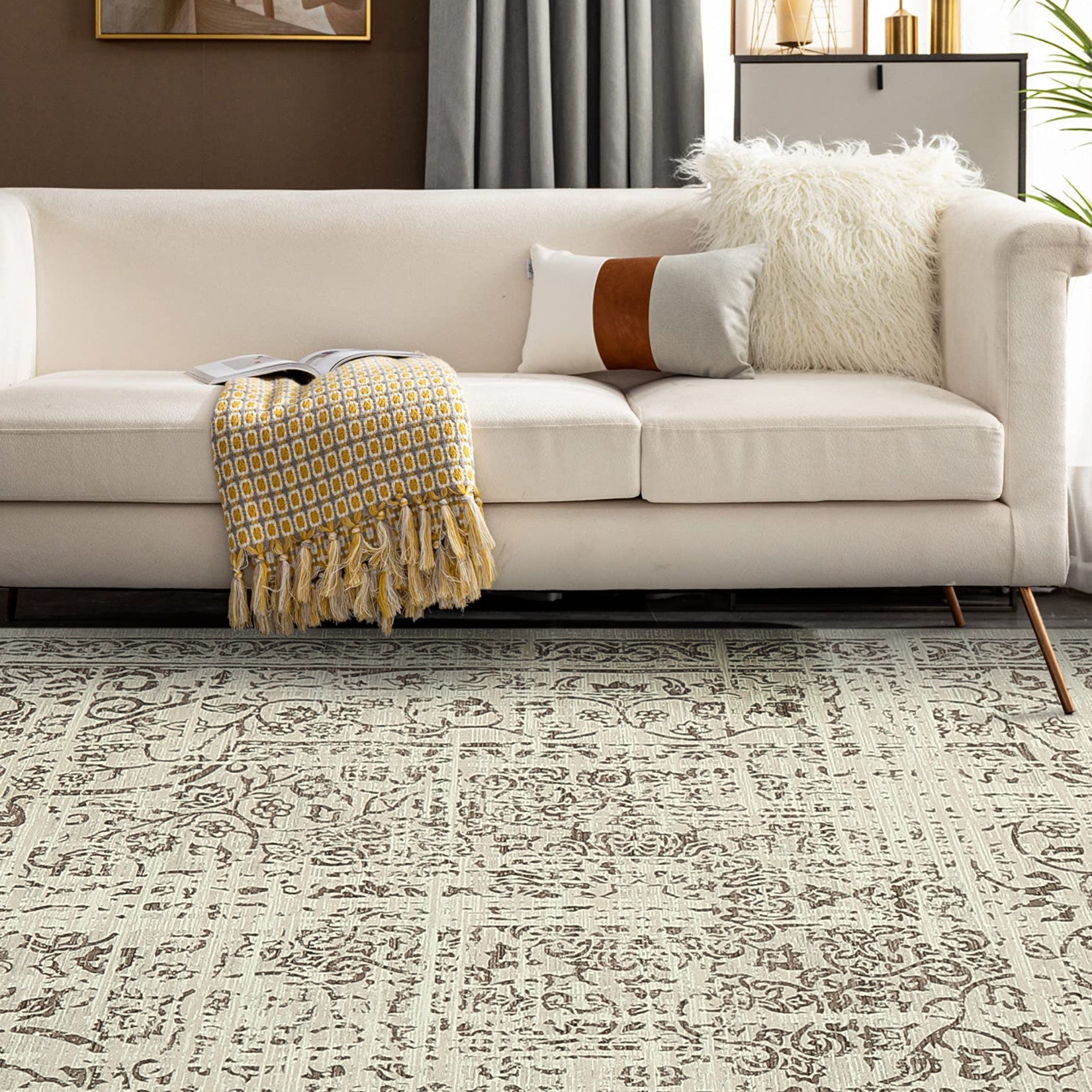 Garvee 10x13 Rug, Large Brown Area Rug - Foldable Rugs for Living Room 10x13 - Stain Resistant Vintage Area Rugs 10x13 - Living Room Area Rugs 10x13 - Eco-Friendly Washable Rug