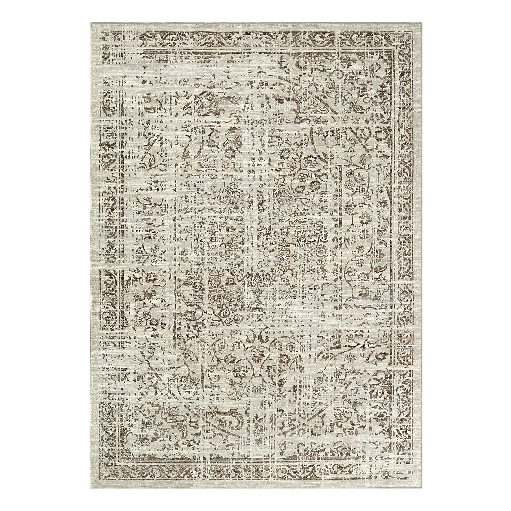 Garvee 5x7 Washable Area Rug Vintage Rug Traditional Floor Cover Foldable Thin Rug Kitchen Accent Rug Indoor Distressed Non Slip Carpet Floral Print Mat Bedroom Living Room Bathroom Brown