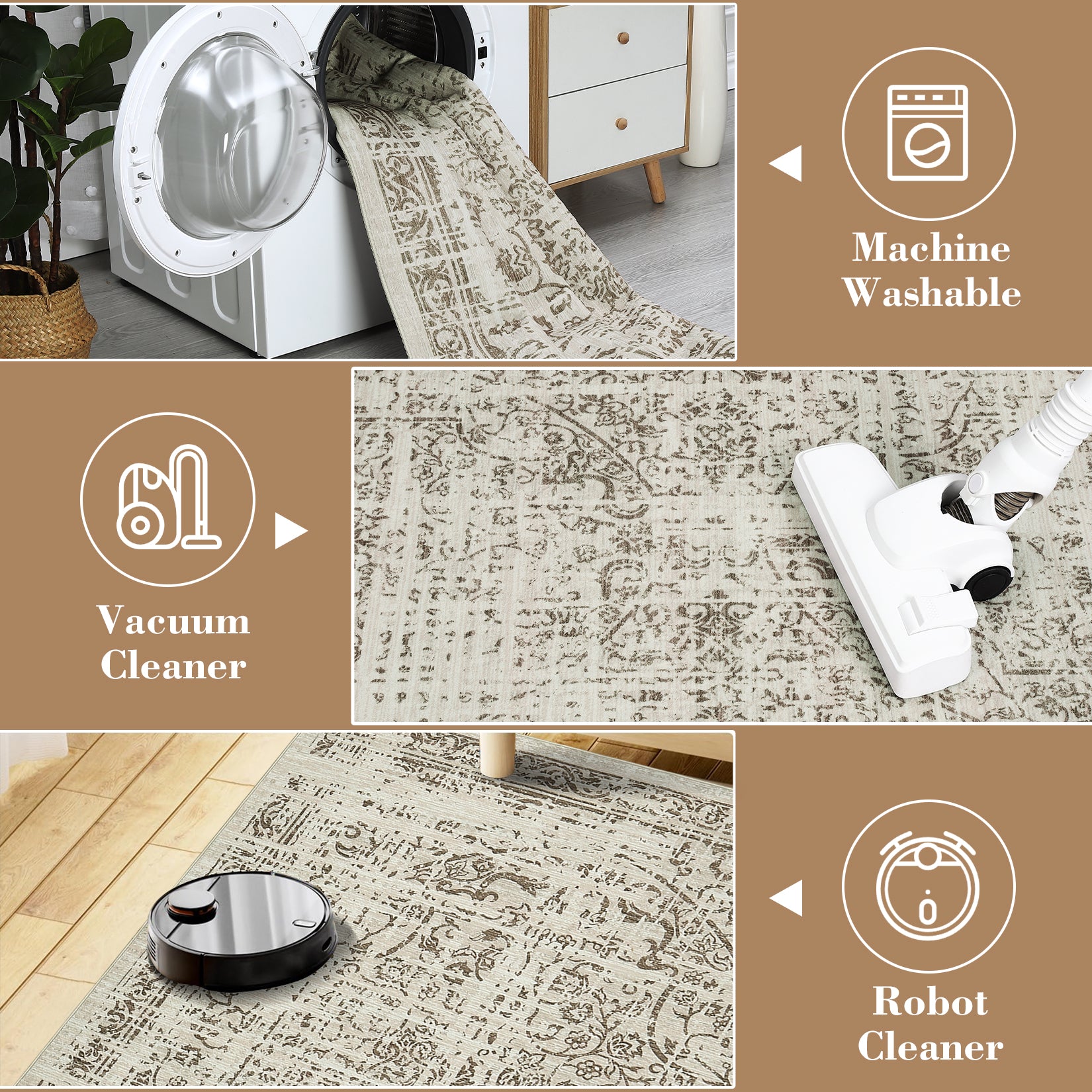 Garvee Hallway Runner Rug 2x6 - Brown Kitchen Rugs Non Slip Washable Soft Touch Carpet Runner Rug Stylish Rug Runner for Home Kitchen Bedroom