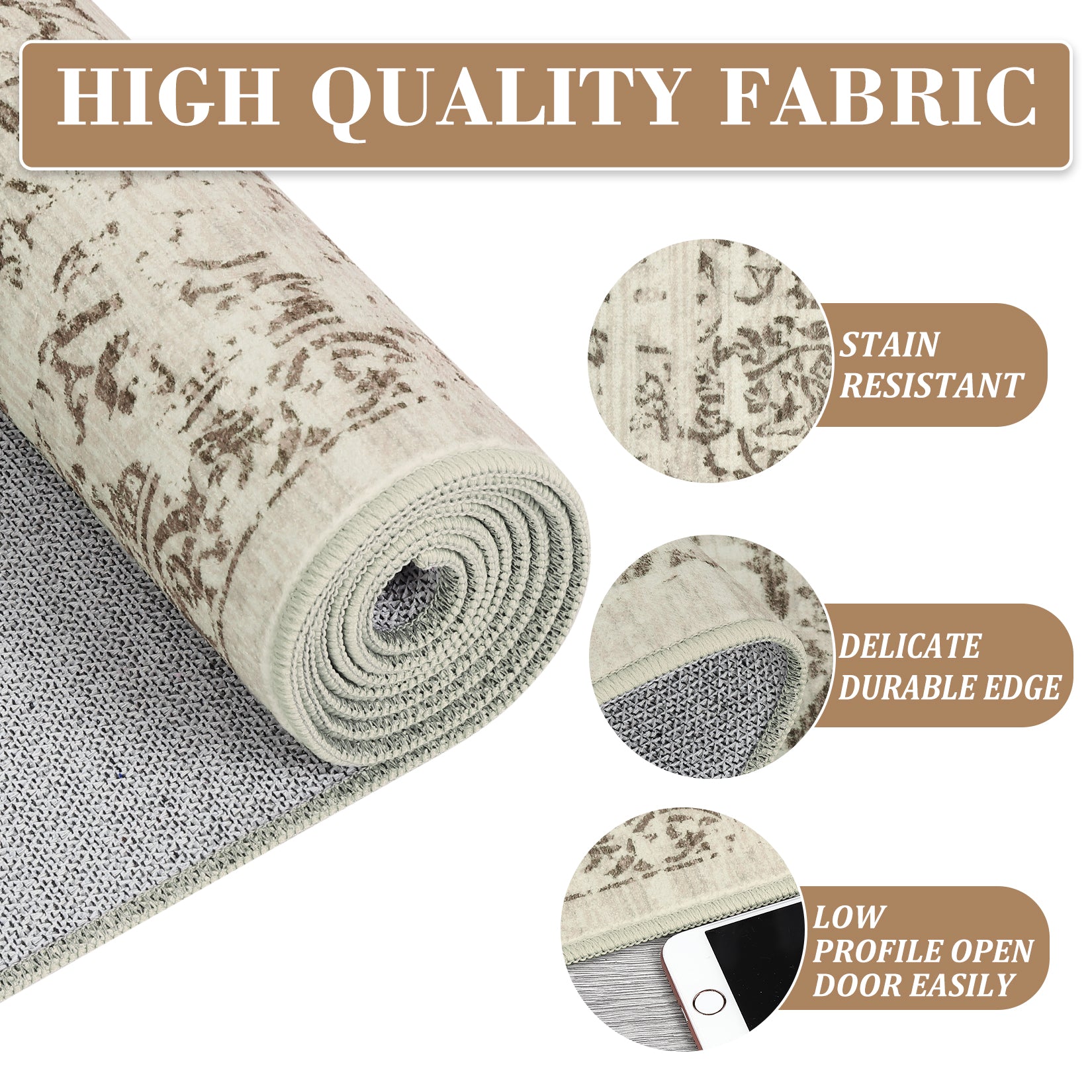 Garvee Machine Washable 9x12 Area Rugs for Living Room Vintage Rugs Non Slip Low Pile Water Resistant Soft Print Pattern Carpet for Bedroom Indoor Decor Polyester Rug Brown