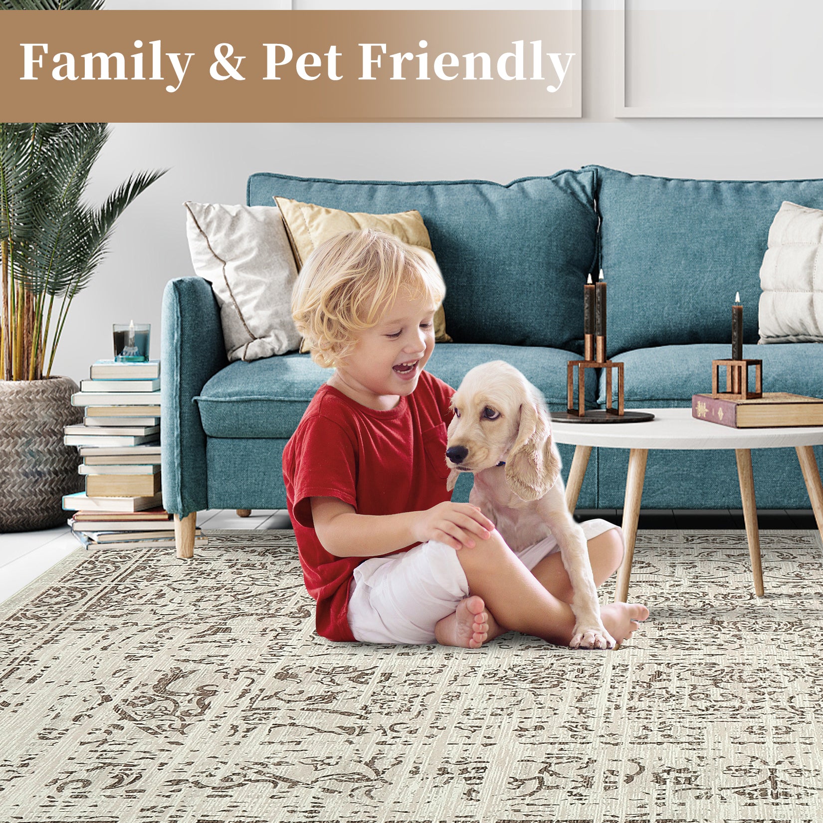Garvee 5x7 Washable Area Rug Vintage Rug Traditional Floor Cover Foldable Thin Rug Kitchen Accent Rug Indoor Distressed Non Slip Carpet Floral Print Mat Bedroom Living Room Bathroom Brown