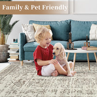 Garvee Machine Washable 9x12 Area Rugs for Living Room Vintage Rugs Non Slip Low Pile Water Resistant Soft Print Pattern Carpet for Bedroom Indoor Decor Polyester Rug Brown