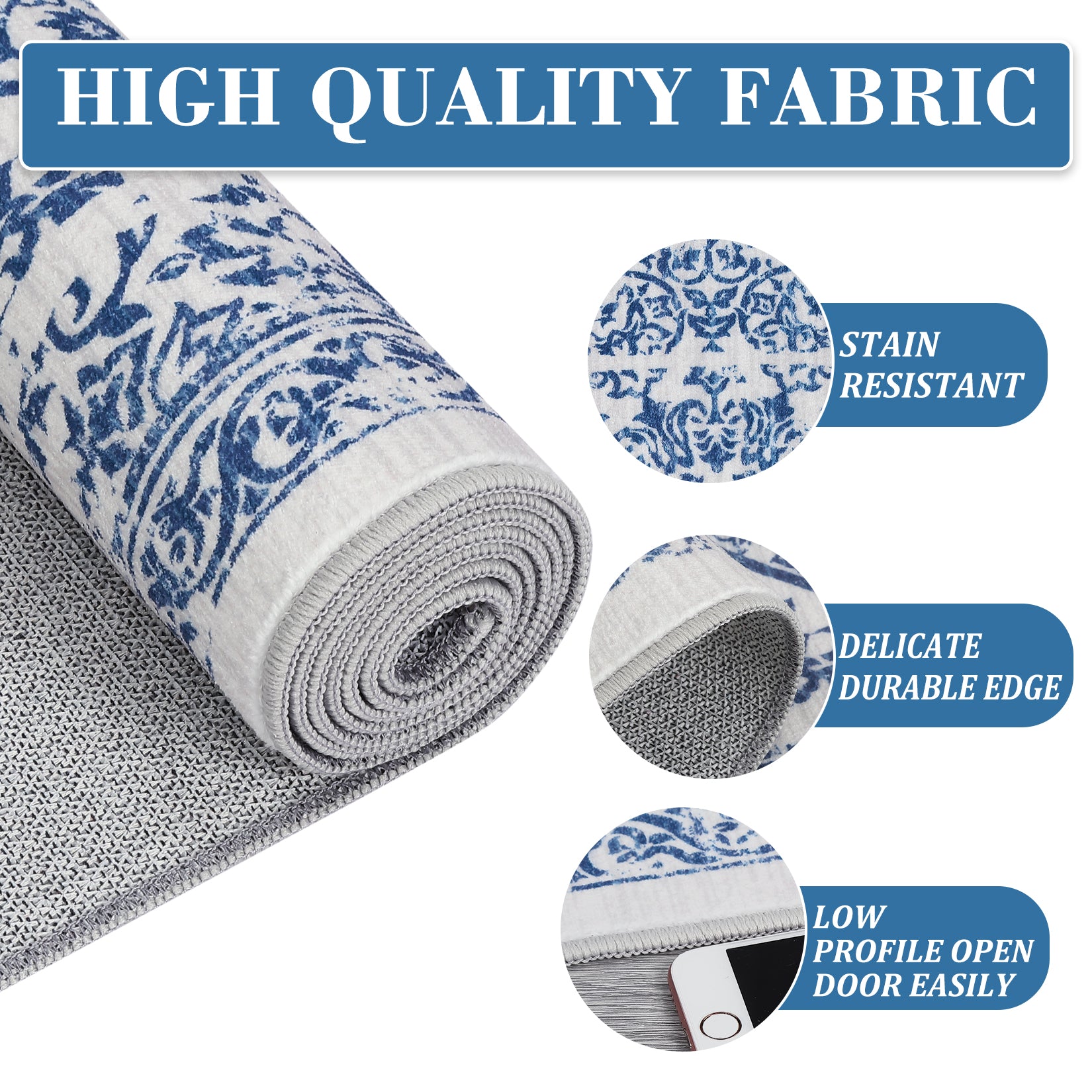 Garvee Vintage Area Rug, 4x6 Stain Resistant Carpet Non Shedding Non-Slip Soft Rug Bedroom Dining Room or Home Office, Low Pile Farmhouse Oriental Indoor Floor Carpet Blue