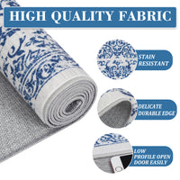 Garvee 5x7 Washable Area Rug Vintage Rug Traditional Floor Cover Foldable Thin Rug Kitchen Accent Rug Indoor Distressed Non Slip Carpet Floral Print Mat Bedroom Living Room Bathroom Blue