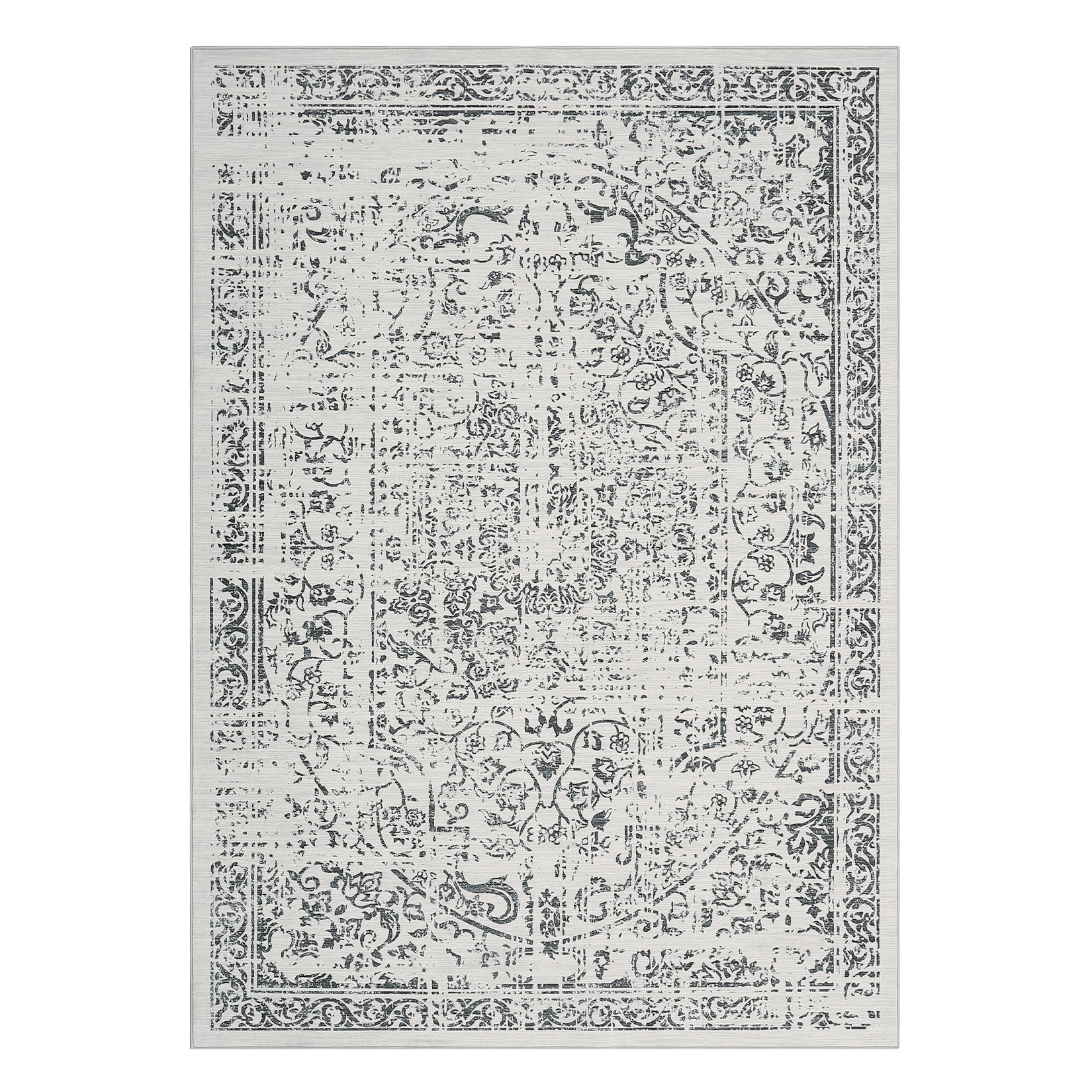 Garvee Area Rug 8x10 Washable Rug Grey Vintage Rug Traditional Floor Cover Thin Rug Retro Kitchen Indoor Distressed Non Slip Carpet Floral Print Mat Living Room Bedroom Dining Room