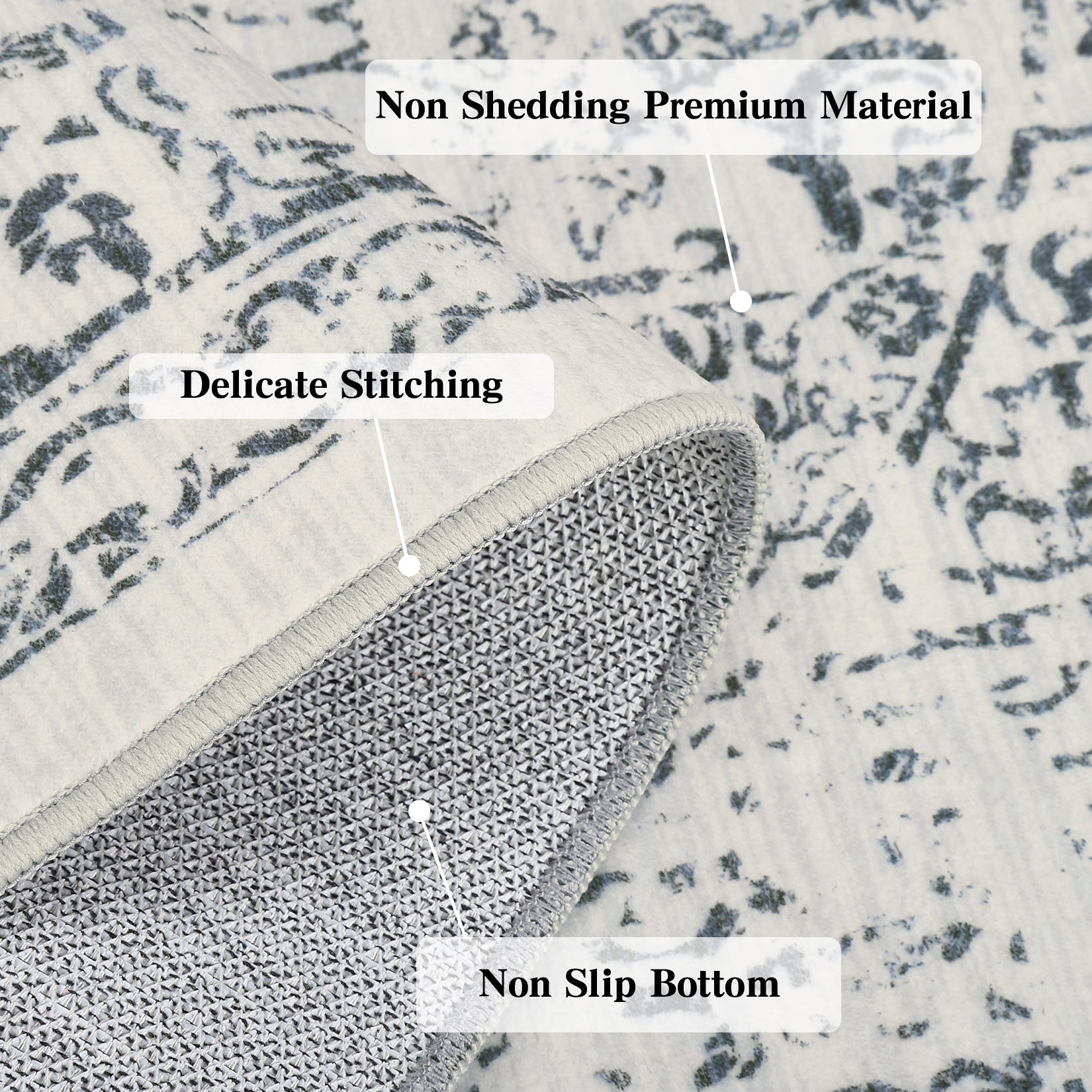 Garvee 5x7 Washable Area Rug Vintage Rug Traditional Floor Cover Foldable Thin Rug Kitchen Accent Rug Indoor Distressed Non Slip Carpet Floral Print Mat Bedroom Living Room Bathroom Grey