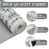 Garvee 5x7 Washable Area Rug Vintage Rug Traditional Floor Cover Foldable Thin Rug Kitchen Accent Rug Indoor Distressed Non Slip Carpet Floral Print Mat Bedroom Living Room Bathroom Grey