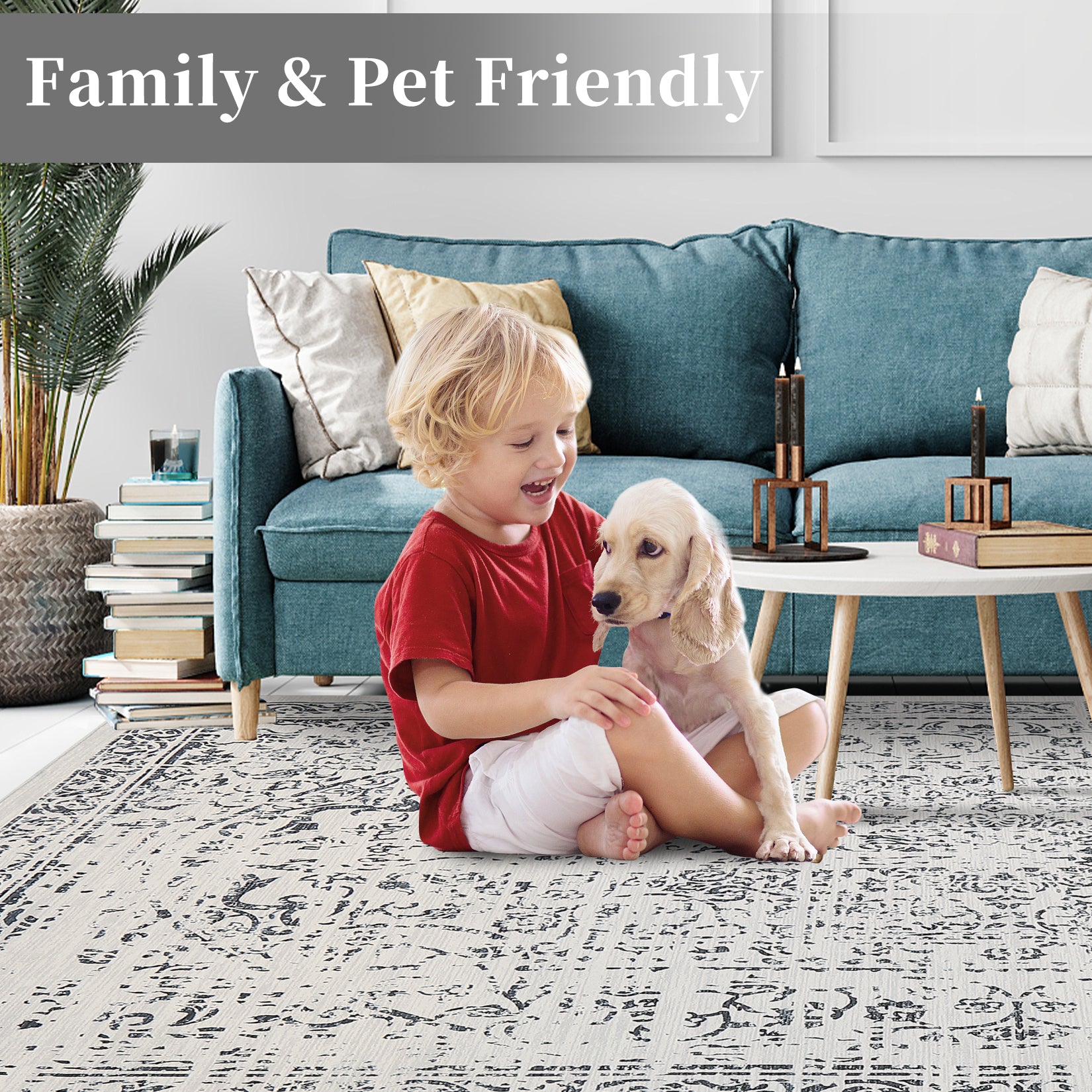 Garvee 5x7 Washable Area Rug Vintage Rug Traditional Floor Cover Foldable Thin Rug Kitchen Accent Rug Indoor Distressed Non Slip Carpet Floral Print Mat Bedroom Living Room Bathroom Grey