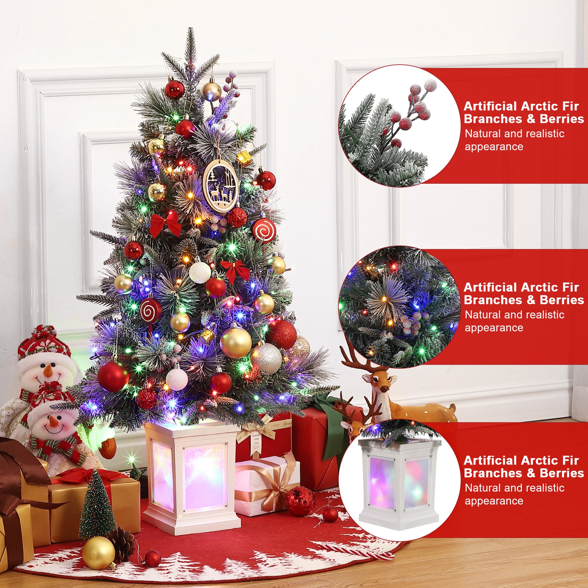 Garvee 3ft Christmas Tree with 78 Multicolor Led Lights, Pre-Lit Artificial Christmas Trees, Snow Flocked, 8 Lighting Modes, Battery Operated, Christmas Decoration for Home, Lighting Potted Base